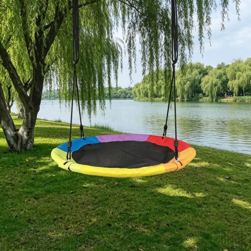 Kids Outdoor Swing Set - 円形オックスフォードネットキャンバス子供用ハンモック吊り下げロープスイング屋外ツール公園キャンプバルコニー裏庭庭遊び場セット