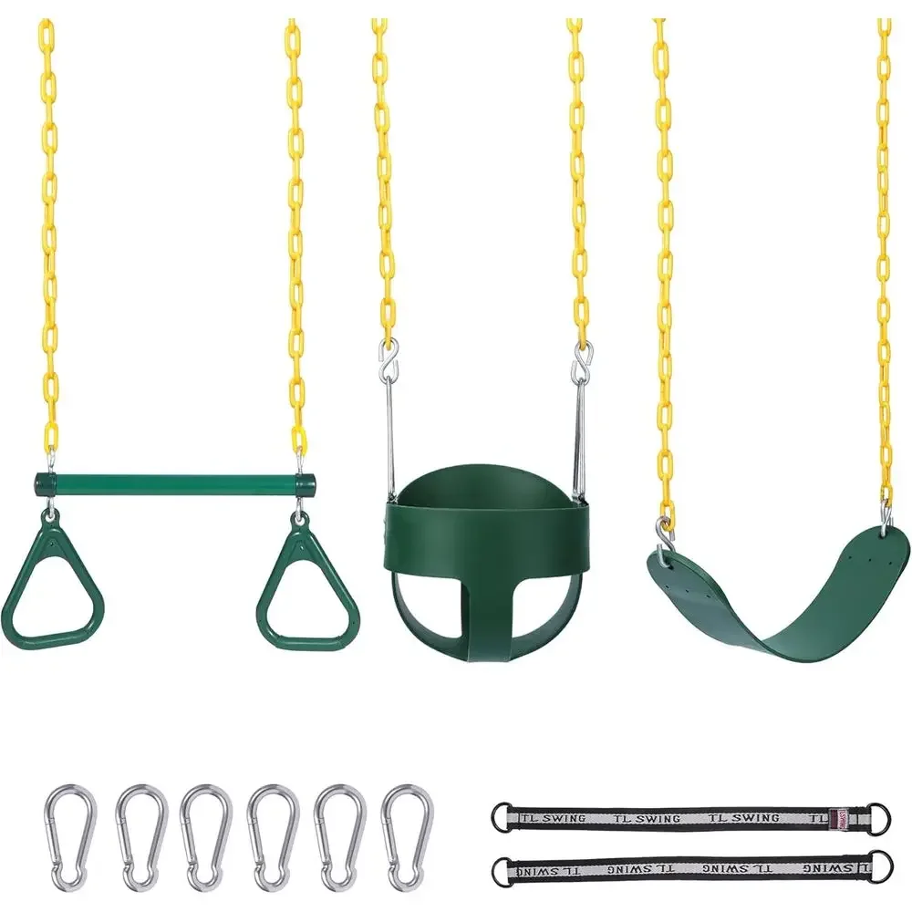 Kids Outdoor Swing Set - 屋外用コンボスイングセット（リング、ベルトシート、バケットシート、ロープスイング付き）子供用