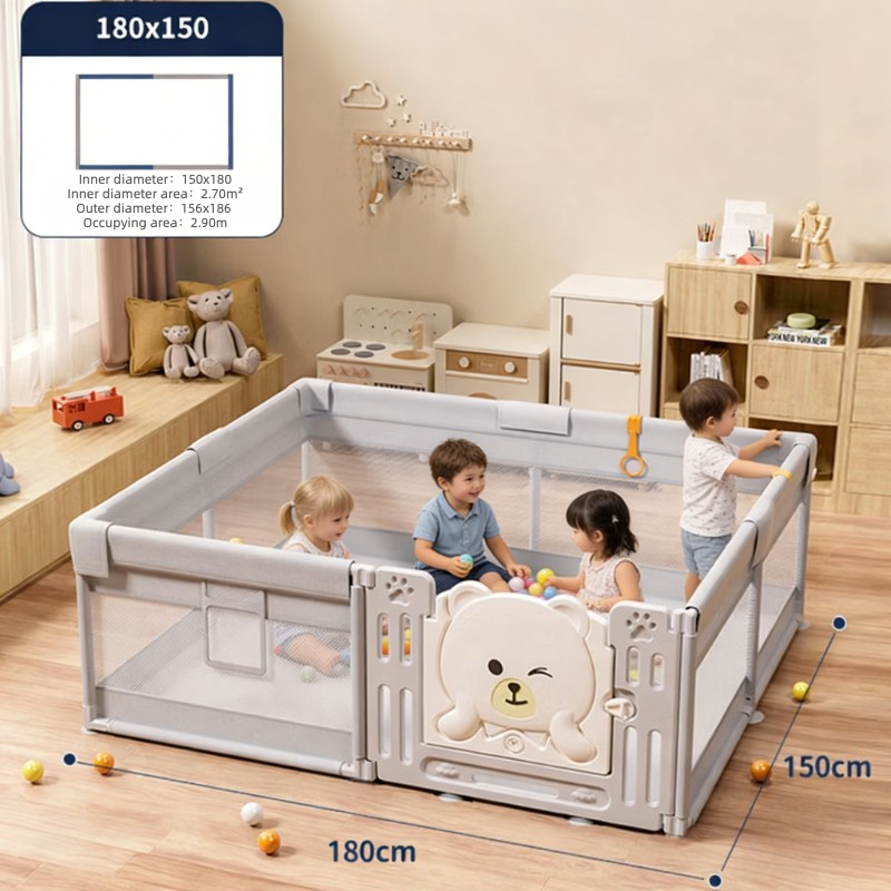 Kids Outdoor Fence - IMBABY 180x150cm ベビープレイペン かわいいクマの安全プレイフェンス | 幼児・子供向け大型屋内外アクティビティセンター