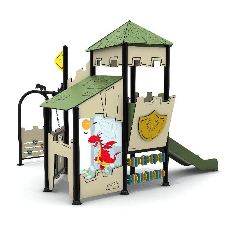 Kids Outdoor Climbing Structure - 木製屋外遊具セット スチール製プレイハウス 子供用庭園遊具 子供用商業用遊具 滑り台とクライミング付き 裏庭用
