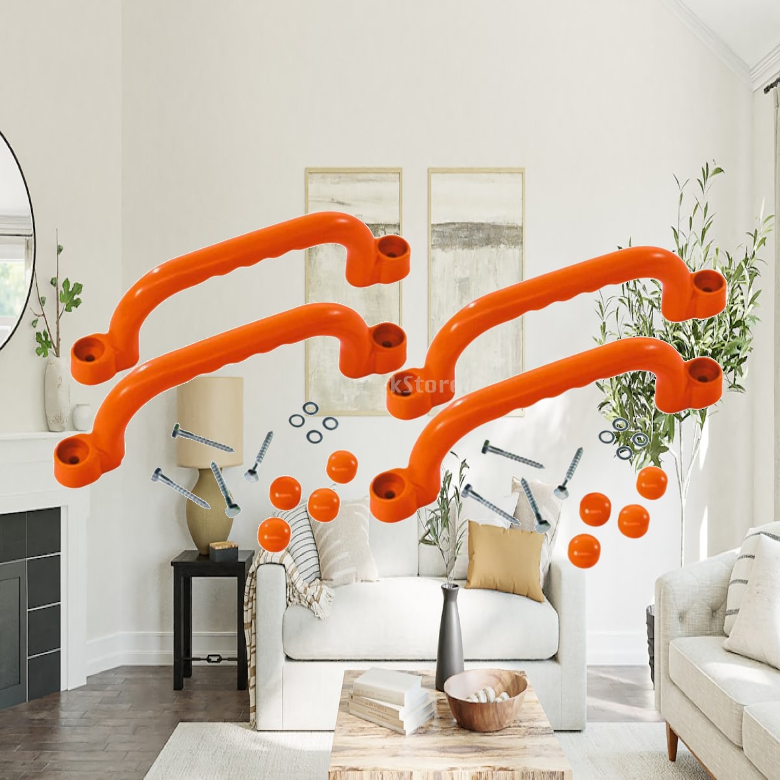 Kids Outdoor Treehouse - 4x クライミングハンドル 取り付けが簡単なスイングセットアタッチメント 子供用遊び場アクセサリー ツリーハウス ガーデン