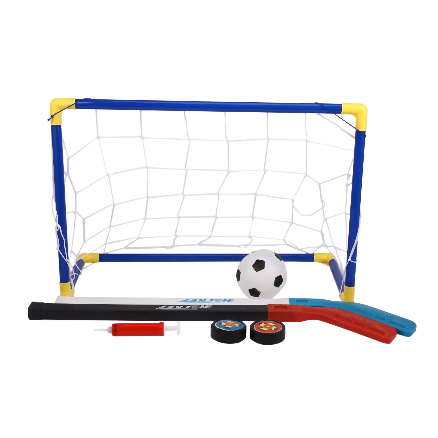 Kids Outdoor Hockey Set - WOTT-2 1台で屋外/屋内両用 キッズスポーツ サッカー＆アイスホッケーゴール ボールとポンプ付き 練習用スクリメージゲーム