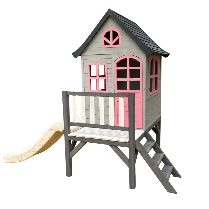 Kids Outdoor Treehouse - 子供用ログハウス、木、屋外用小型、木製の城、幼稚園用ドールハウス、赤ちゃん用遊び場、プレイハウス、滑り台