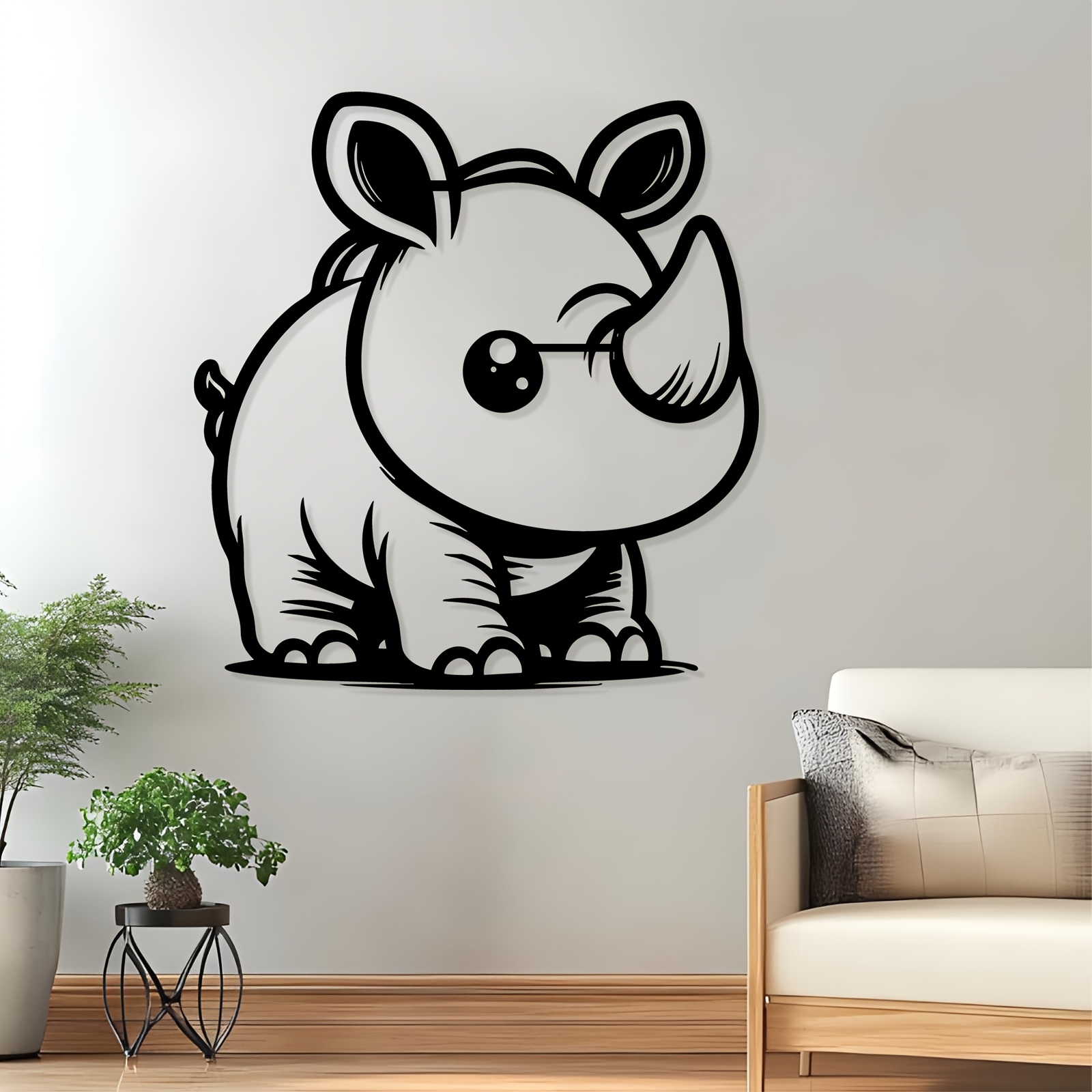 Kids Outdoor Fence - かわいいサイのメタルウォールアート、錆びにくい鉄製の野生動物像の壁画、子供部屋や裏庭のフェンス用の屋内屋外装飾。