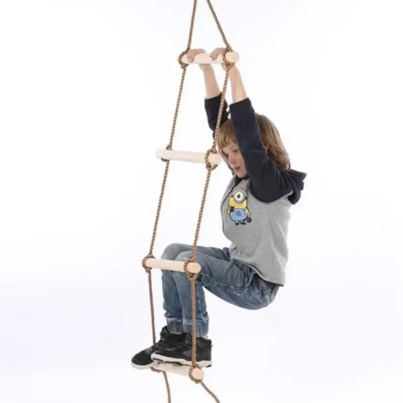 Kids Outdoor Climbing Structure - 子供用木製ロープはしご、キッズスイング、屋内外兼用ゲームおもちゃ、遊び場、裏庭フィットネスゲーム、エンターテイメント