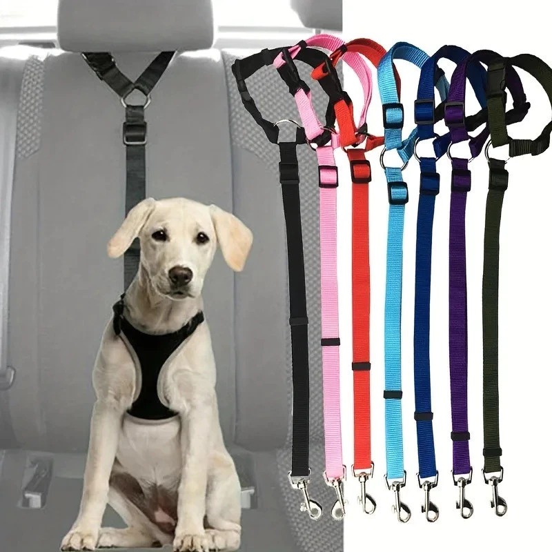 Swing Seat Belt - ソリッドカラーのツーインワンペットカーシートベルトナイロンリードリーシュ後部座席安全ベルト調節可能な犬用ハーネス首輪ペットアクセサリー