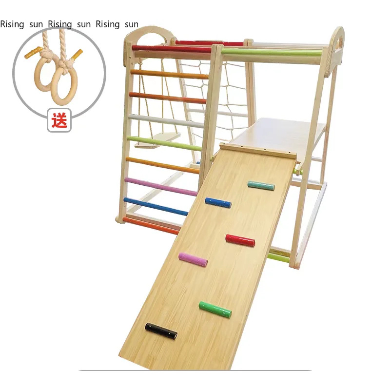 Kids Outdoor Climbing Structure - 木製クライミングフレーム屋内遊具 室内キッズアクティビティ クライマー はしご スイング スライド
