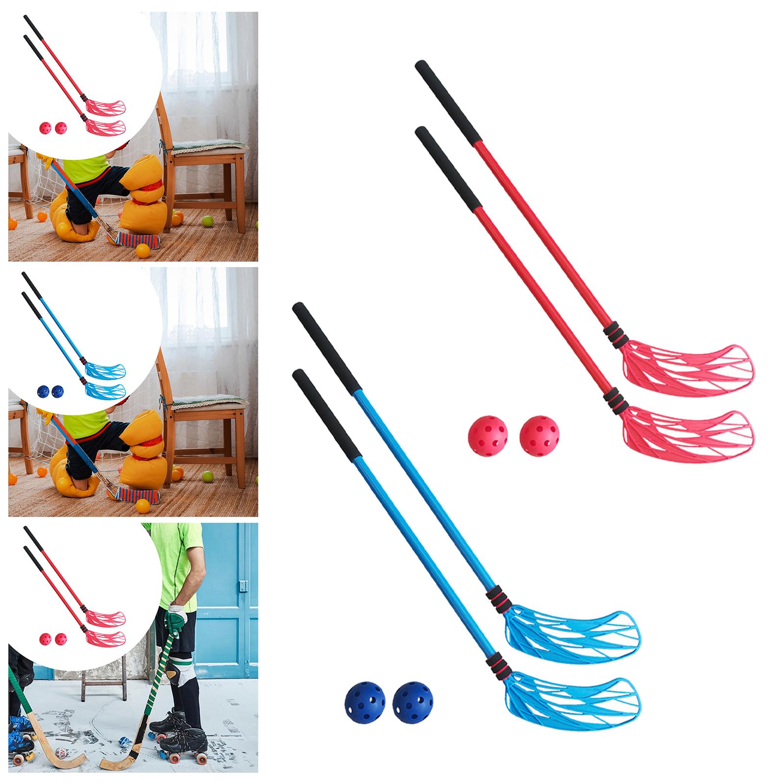 Kids Outdoor Hockey Set - 子供用ホッケーゲームスターターセット プラスチック製37.4インチフロアスティックとソフトリバウンドボール付き 室内・屋外・幼稚園での遊びに最適