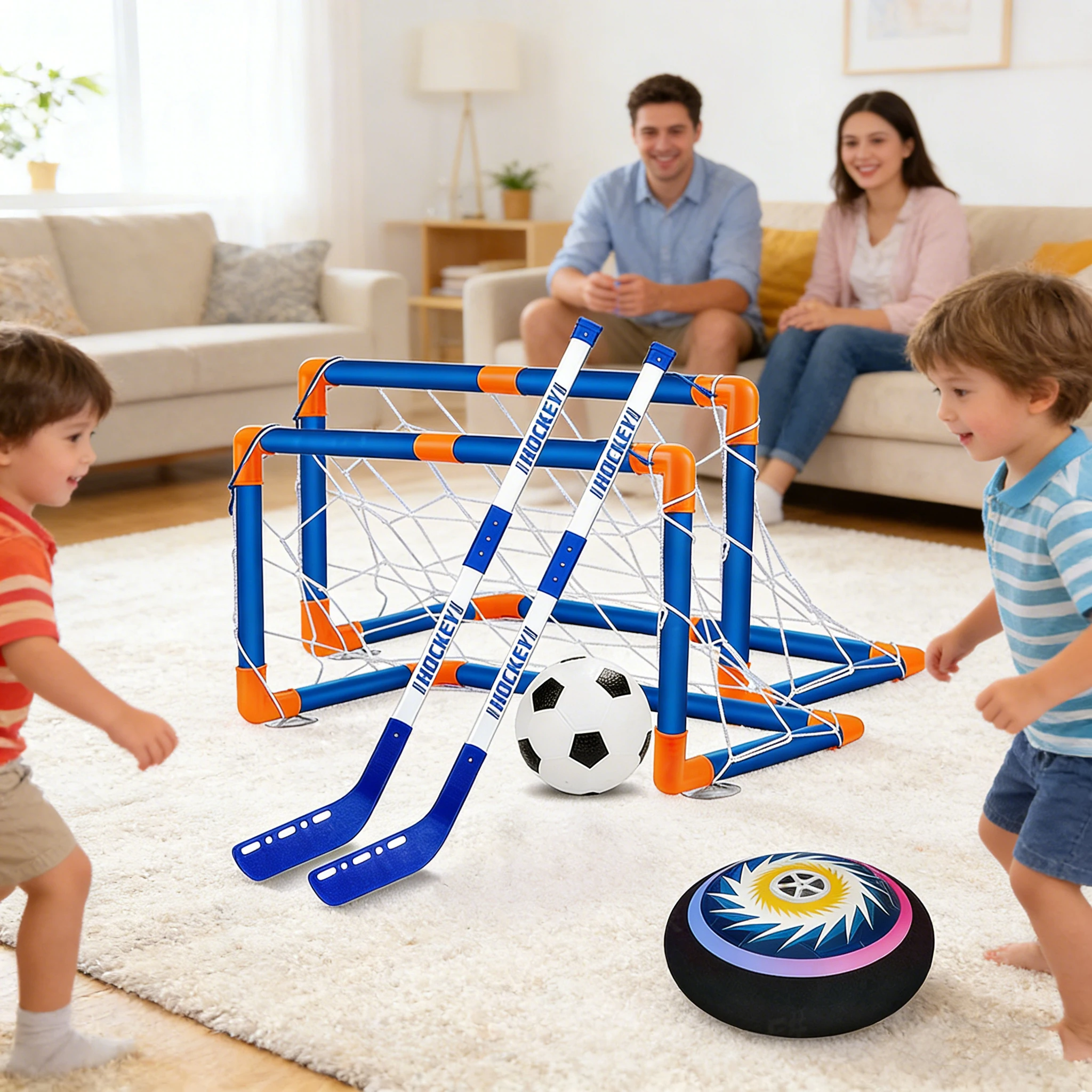 Kids Outdoor Hockey Set - 子供用エアホッケーセット パワーホバーサッカーボール エアフローティングサッカー LEDライト付き サッカーゴール 室内屋外庭遊び用おもちゃ
