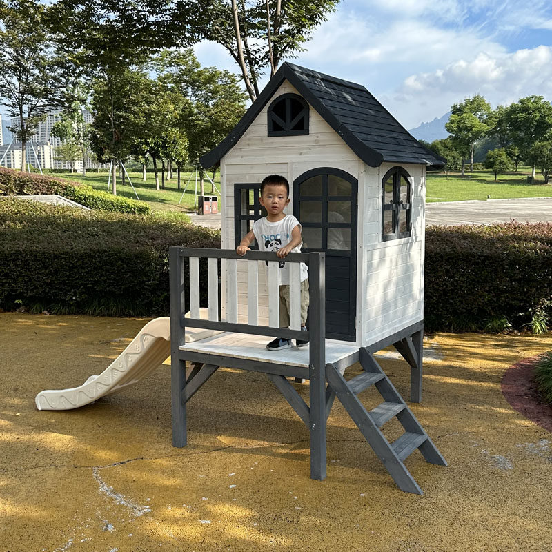 屋外大型滑り台付き木製プレイハウス、クライミングツリーハウス - Kids Outdoor Treehouse のレビューと価格