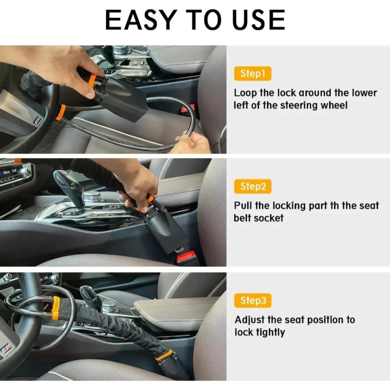 車のハンドルロックとシートベルトバックル付きの頑丈なロック、 - Swing Seat Belt のレビューと価格