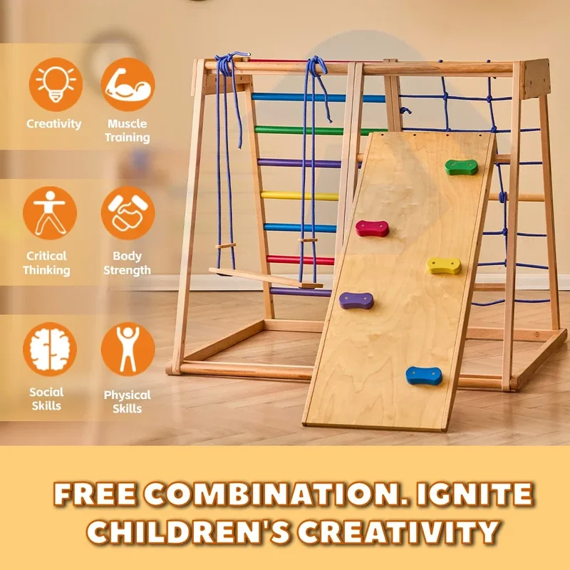 木製クライミングフレーム屋内遊具 室内キッズアクティビティ  - Kids Outdoor Climbing Structure のレビューと価格