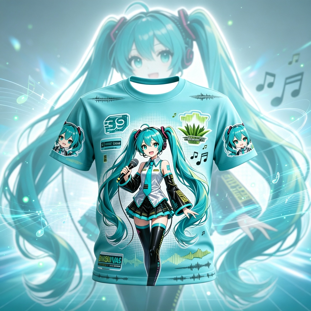 初音ミク アニメ柄 夏 半袖 Tシャツ ユニセックス 大人  - Kids Outdoor Clothing のレビューと価格